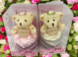 I Love You Bear With Heart Shaped Jewelry Gift Boxes SET OF 2 Pink White - $32.71
