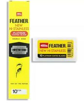 1 Box FEATHER Double Edge Razor Blade Platinum Coated Yellow From Japan - £33.77 GBP