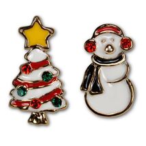SNOWMAN AND CHRISTMAS EARRINGS Cute Holiday Enamel Gold Plate Post Stud NEW - €2,56 EUR