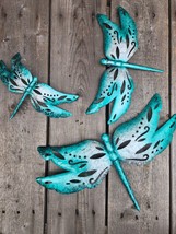 Set of 3, BLUE Dragonfly - Powder Coated Metal Wall Decor - $25.15