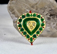 Antique Green Jadau Natural Diamond Indian 22k Kundan Meena Indian Gold Pendant - £657.43 GBP
