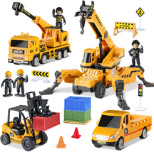 Construction Toy Trucks for Boys, Vehicles Playset of Crane, Forklift, Pickup Du - £25.59 GBP