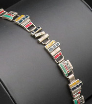 925 Silver - Vintage Multi Color Enamel Stacked Books Link Bracelet - BT9651 - £75.78 GBP