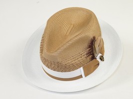 Men's Bruno Capelo Belvedere 2-Tone Straw Style Fedora Hat BD962 Tan/White image 4