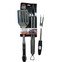 Oxo Good Grips 3 piece Grill Set Grilling Turner Spatula Tongs Fork Utensils - £13.25 GBP