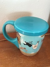Lang EMBRACE SIMPLE Turquoise Blue w Bird Watering Flowers Ceramic Coffee Mug Cu - £11.66 GBP