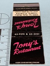 Front Strike Matchbook Cover  Tony’s  Restaurant  Tampa, Fl gmg - £9.70 GBP