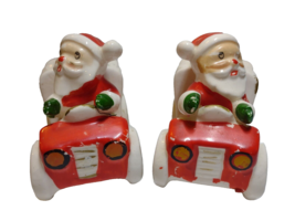 Santa Drives Automobile Car Christmas Ceramic Candle Holders Commodore J... - $35.12