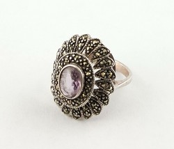 Sterling Silver Amethyst Ring Marcasites Vintage Size 7 FAS - £35.86 GBP