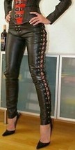 Female Ladies Black Leder Leather Skinny Pants Leggings J EAN S Lacing - £99.49 GBP+