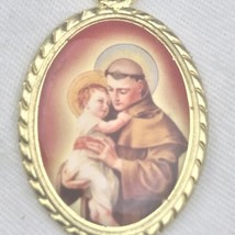 St. Anthony Baby Jesus Gold Tone Catholic Pendant Charm Vintage Christia... - $8.95