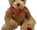 Applause Stuffed Animal Tan Teddy Bear Plush with Hearts Bow Tie 9 Valen... - $12.61