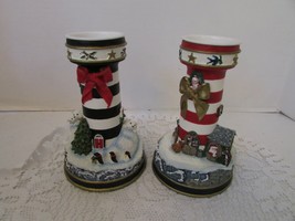 DANBURY MINT POLAR LIGHTS NIGHT BEFORE CHRISTMAS LIGHTHOUSE CANDLESTICKS... - £19.48 GBP