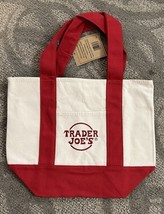 TRADER JOE’S MINI LUNCH TOTE CANVAS BAG RED TRIM NEW Exc - $15.53