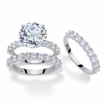 PalmBeach Jewelry Platinum-Plated CZ Bridal Ring Set with FREE Bonus Ring - £64.94 GBP