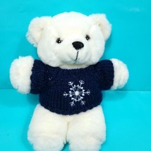Christmas Teddy Bear Stuffed Plush White Blue Snowflake Removable Sweater 10&quot; - £15.61 GBP