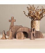 Wooden Resurrection Scene Cross Empty Tomb Tabletop Religious Decor Set - $46.99