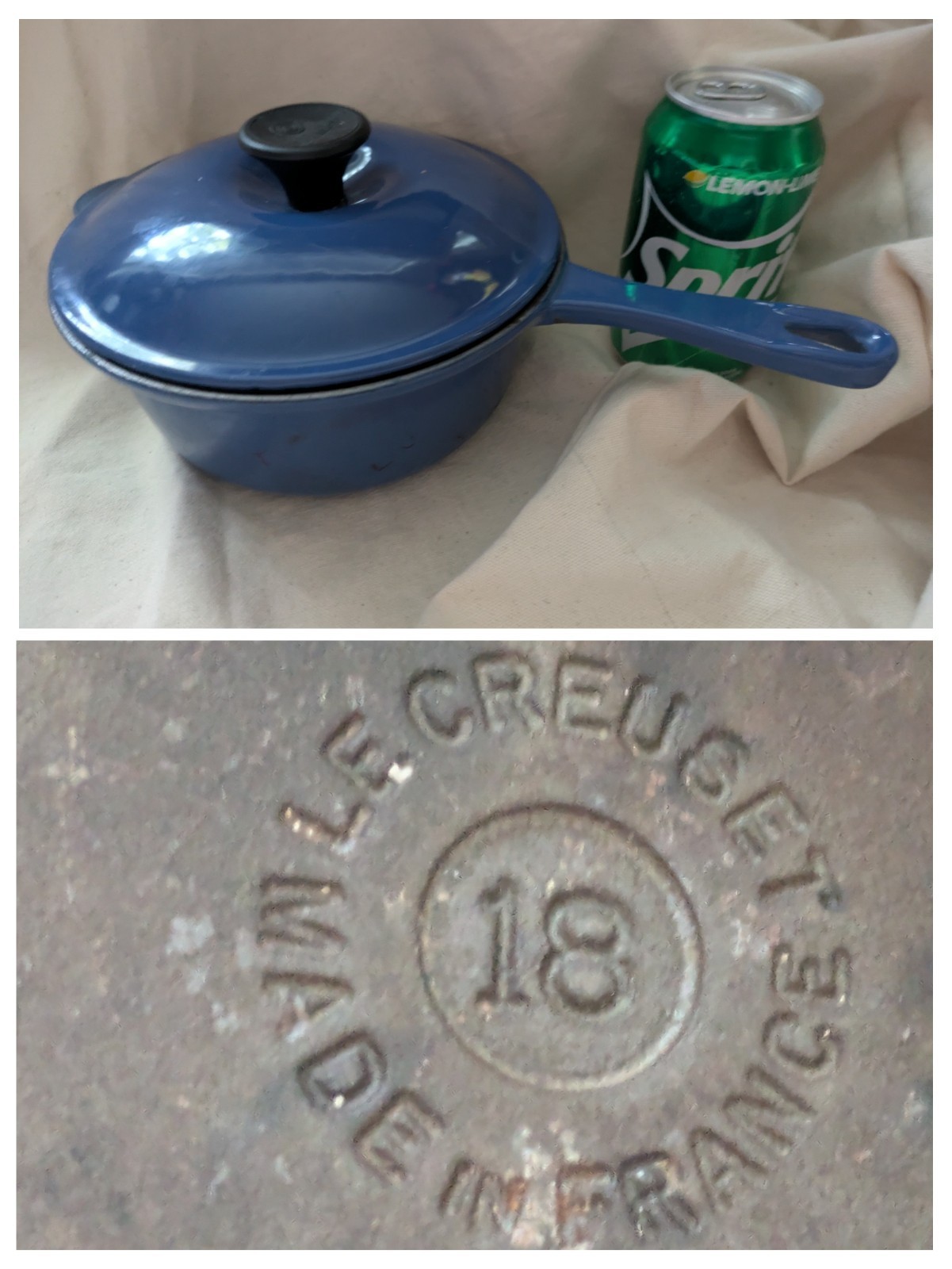 Le Creuset Blue Enamelware Cast Iron Saucepan # 18 Lid 2 Quarts 1.8 Liters - $72.26