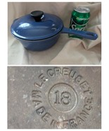 Le Creuset Blue Enamelware Cast Iron Saucepan # 18 Lid 2 Quarts 1.8 Liters - $72.26