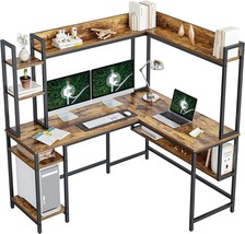 Cubicubi L-Shaped Desk With Hutch, 60&quot; Corner Computer Desk,, Rustic Brown. - £254.03 GBP