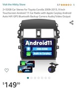 2+32GB Car Stereo for Toyota Corolla 2009-2013, 9 Inch Touchscreen Andro... - $118.80