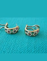 18K Oro Amarillo Chapado 1.35Ct Imitación Diamond-Sapphire-Emerald-Ruby Earrings - £65.83 GBP