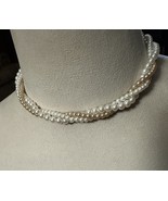 DELICATE VINTAGE TRIPLE STRAND WHITE &amp; PINKISH PEARL NECKLACE - $9.99