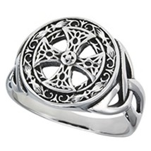 Maltese Cross Signet Ring Silver Stainless Steel Knights Templar Trinity Band - £13.57 GBP