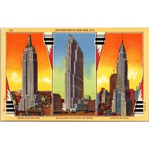 Vintage Linen Postcard, Skyscrapers Empire State Building, RCA Rockefeller - $11.65
