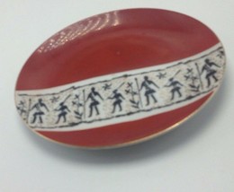 YAMATAKE Bread Plate China Japan Red Rust White Figures Neoclassical Gol... - £11.64 GBP