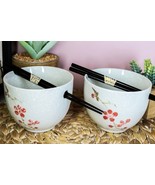 Ceramic Japanese Sakura Pink Cherry Blossoms Ramen Noodle Bowls Chopstic... - $42.09 CAD