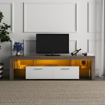 Modern Simple TV Cabinet Floor TV Bracket with LED Light Brown+Cottage White - £131.83 GBP