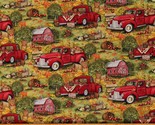 Cotton Apples Trucks Trees Fall Red Fabric Print by the Yard D515.41 - $10.95