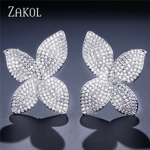ZAKOL New Fashion Butterfly AAA Cubic Zirconia MiPave Setting Flower Big Stud Ea - £17.60 GBP
