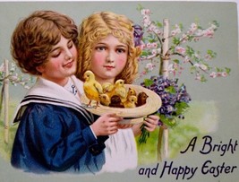 Easter Postcard Victorian Children Baby Chicks In Straw Hat 1908 Tucks 112 - £6.64 GBP