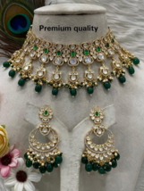 Bollywood Designer Gold Plated Jewelry Indian Kundan Polki Emerald Necklace Set - £189.70 GBP