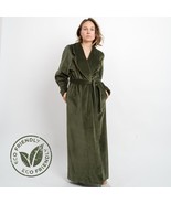 Long Green Kimono Warm Cozy Bridal Robe from Eco Velvet 100% Cotton all ... - £148.19 GBP