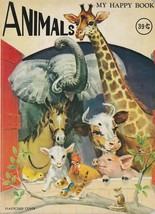 Animals My Happy Book Vintage Board Book 1960&#39;s Doeisha Japan - £12.97 GBP