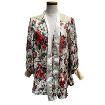 VTG Victoria&#39;s Secret Gold Label Kimono Robe Red Lace Floral MultiColor P/S S9 - £21.14 GBP