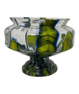 Kralik Glass? Pedestal Footed Candy Bowl Vase Green Blue Bambus Seaweed - $224.50 CAD
