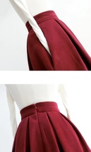 Winter Wine Red Pleated Skirt Women Plus Size Woolen Midi Party Skirt image 8