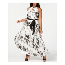 Calin Klein White Black Floral Halter Maxi Dress Gown Beaded Bow Belt Si... - £52.11 GBP