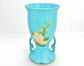 Weller Pottery Handled Urn Vase, 8.5&quot;, Apple Blossom Pattern, Sky Blue, Vintage - £27.51 GBP