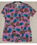 EXCELLENT WOMENS Disney Minnie Mouse TROPICAL PINEAPPLE PRINT SCRUBS TOP... - $31.79 CAD