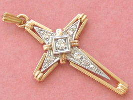 ANTIQUE .38 ctw DIAMOND 18K PLATINUM 2-TONE 1-7/16” CROSS PENDANT 1930 - $1,117.71