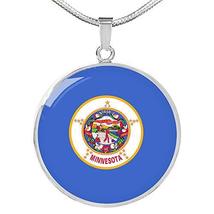 Express Your Love Gifts Minnesota State Flag Necklace Stainless Steel or 18k Gol - £43.02 GBP