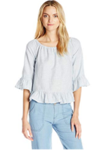 NEW Sanctuary Women&#39;s Julia Top Loom Stripe Shirt Sun Bleached Stripe Blue Small - £31.14 GBP