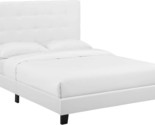 Full Platform Bed In White With Tufted Fabric Upholstery From Modway. - $216.96