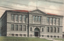 Connellsville Pa~Carnegie Free LIBRARY~1908 Hood Tinted Photo Postcard - £10.46 GBP