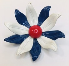 Vtg Patriotic MCM Enamel Flower Brooch Pin Red White Blue Daisy Pinwheel Shape - £14.38 GBP